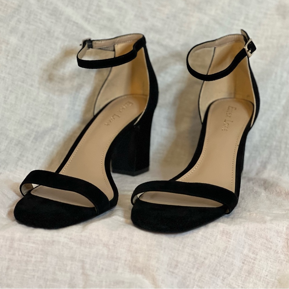 Essex Lane Black Suede Open Toe Heels Size 8.5M